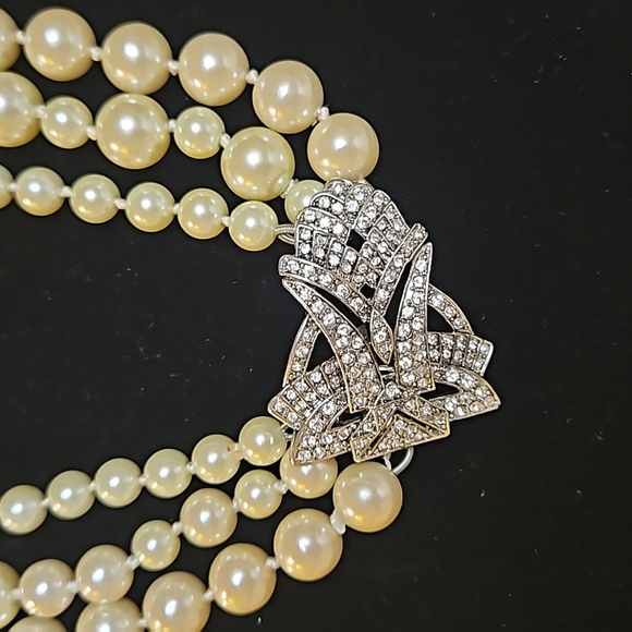 Stella and Dot Faux Pearl & Crystal 3 Strand Necklace - Picture 4 of 5